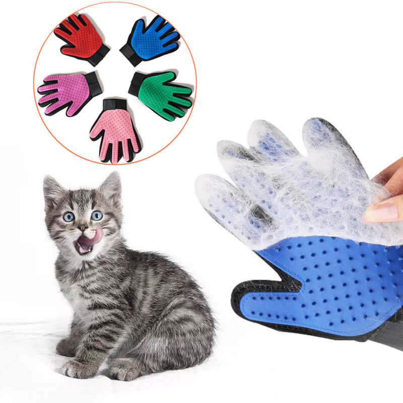 Cepillo colorido de Deshedding del pelo de los guantes de la preparación del gato/del perro para el baño limpio proveedor